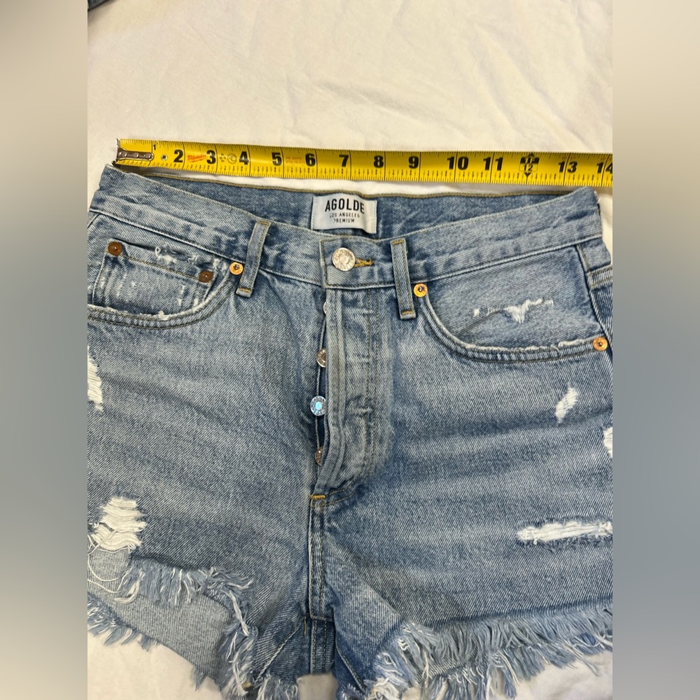 AGOLDE Denim Shorts Sz 25, 2” Inseam High Rise Distressed - Picture 6 of 8